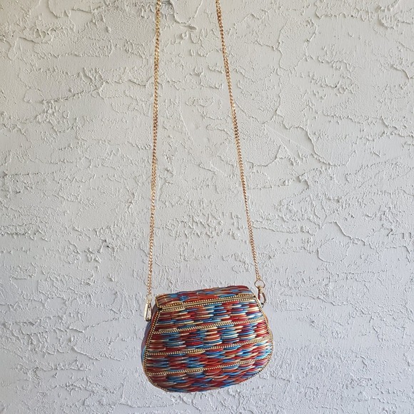 RAMLA Glass Beaded Bag Handmade Multicolor Clutch Crossbody Brass Unique Party